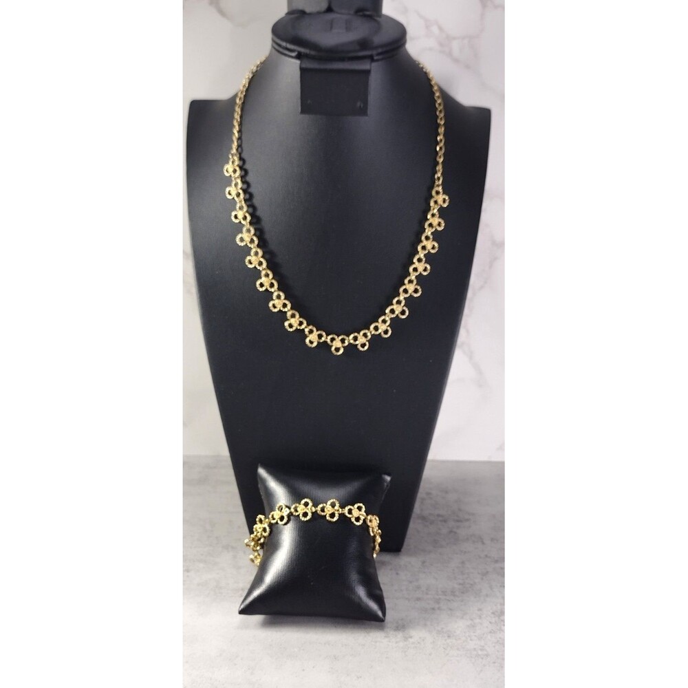 VTG Avon Necklace Bracelet Gold Tone Floral Triple Circle Round Twisted Links